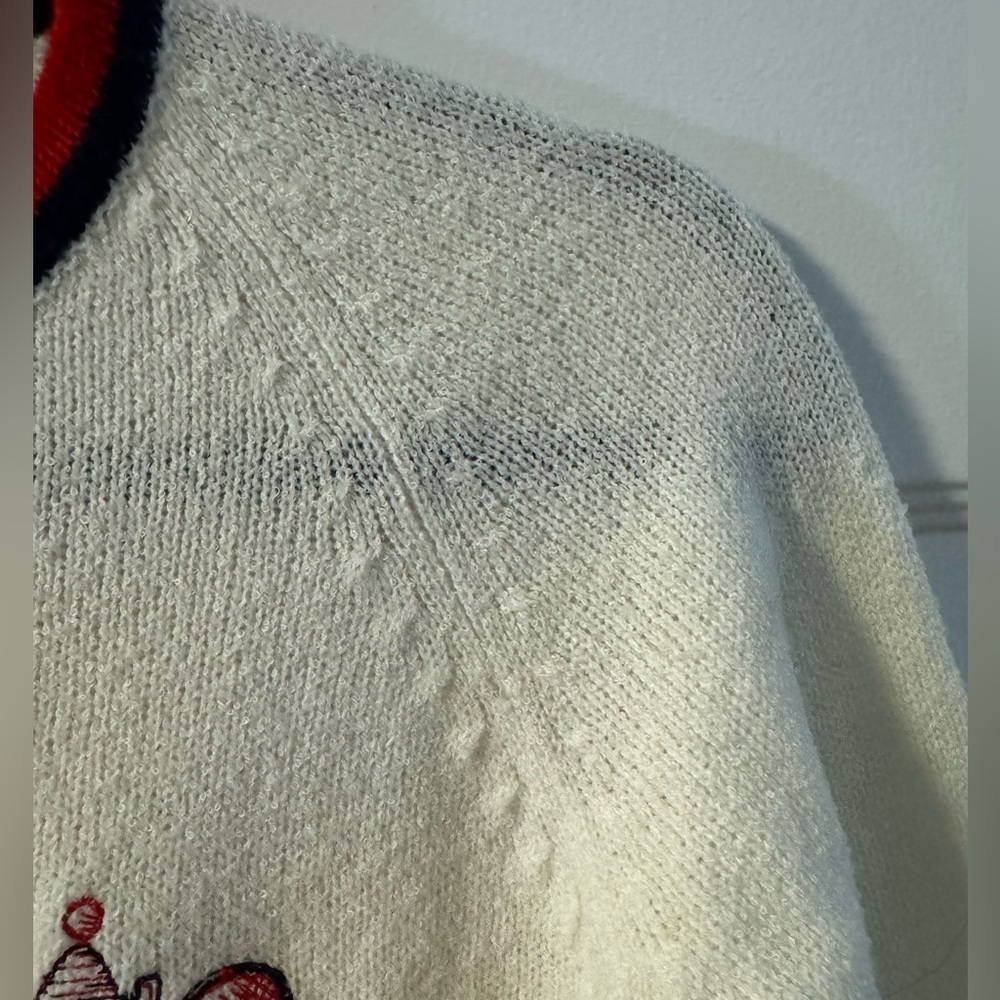 60s Tennis Trophy Preppy Vintage Cream Zip Up Cardigan Red & Blue Sportswear - Picture 3 of 13